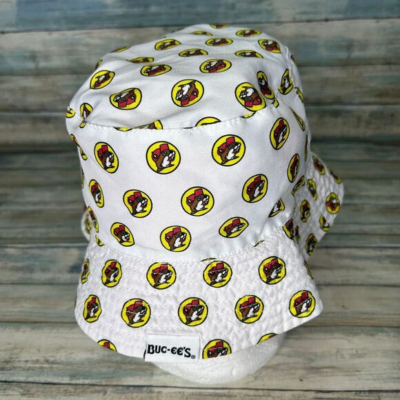 Buc-ees Bucket Hat Cap White Red Allover Print Beaver Logo Unisex Buc-ee's UPF50 - Picture 3 of 6